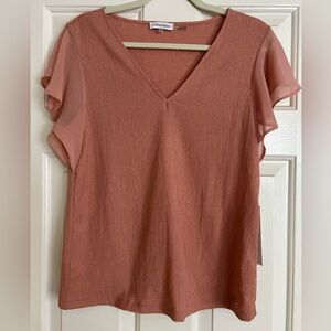 NWT Calvin Klein Pink Chiffon Flutter Sleeved Top-Size Medium